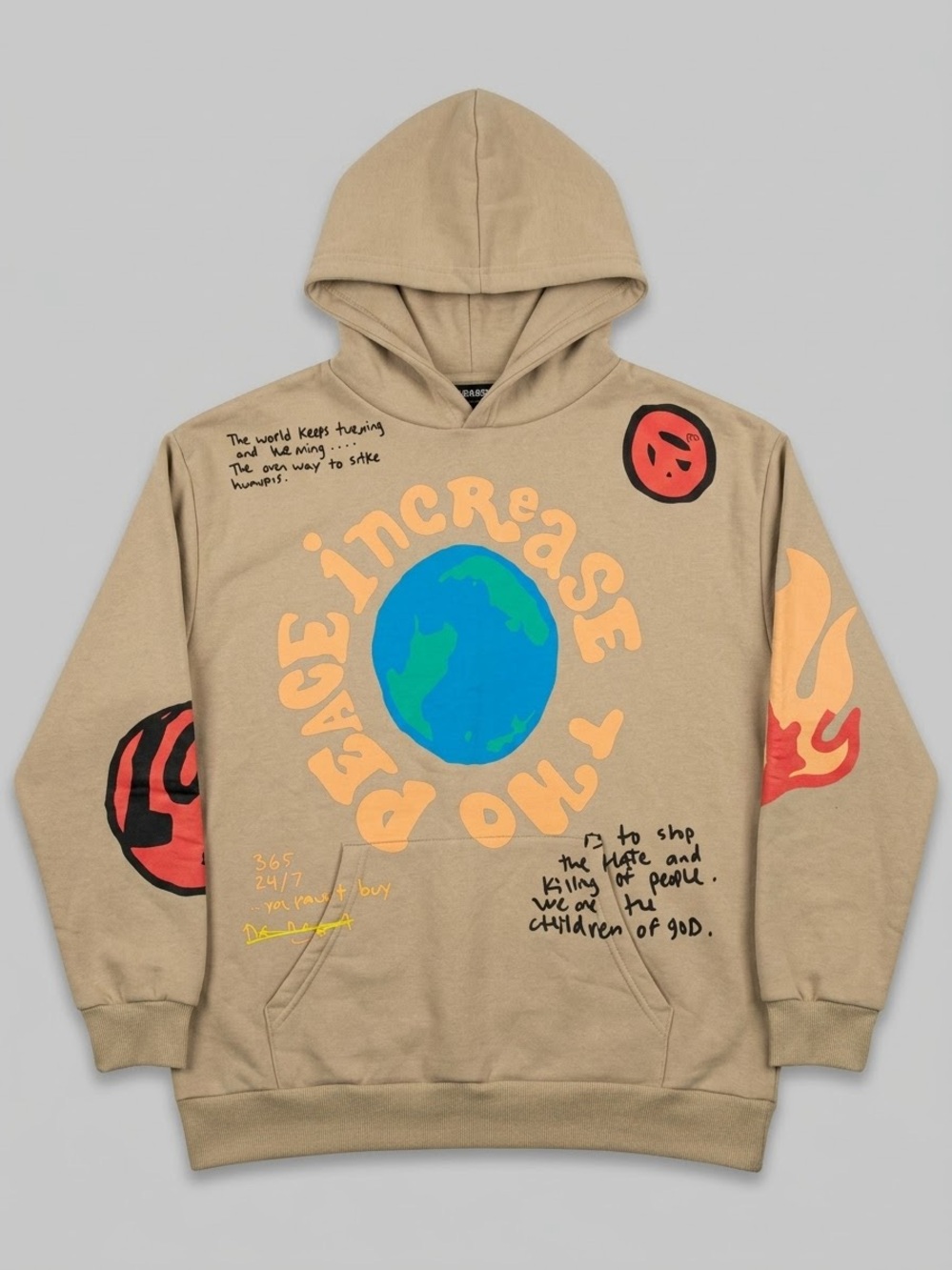 PacSun Beige Graphic Crewneck with Blue & Green Earth Print